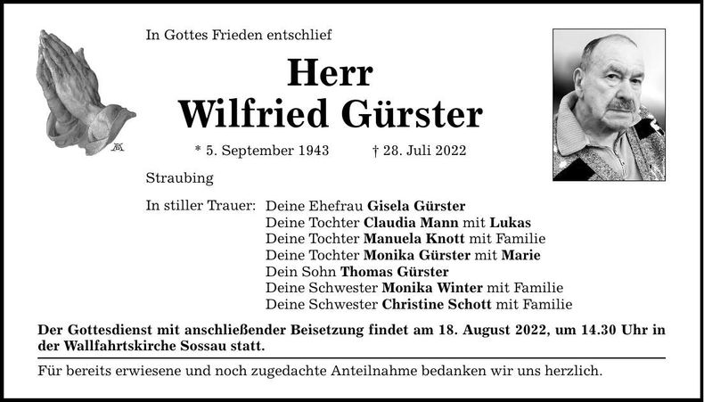 Traueranzeige Wilfried Gürster