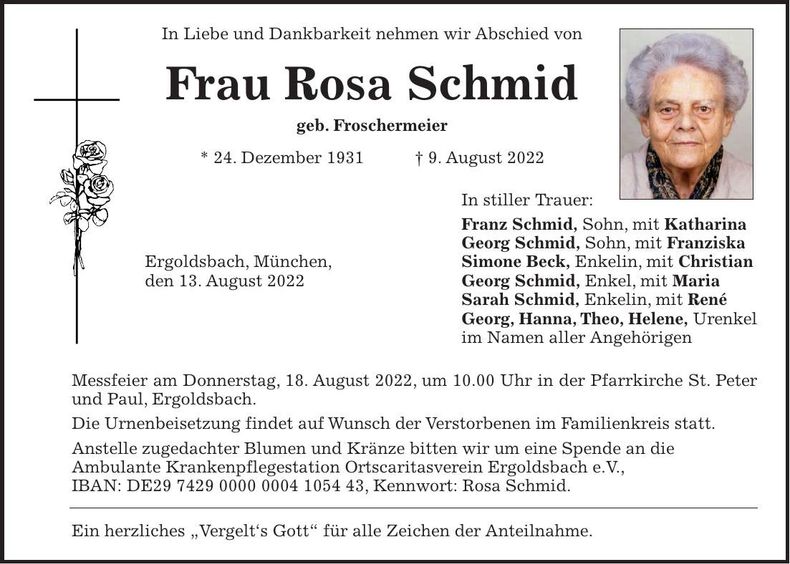 Traueranzeige Rosa Schmid