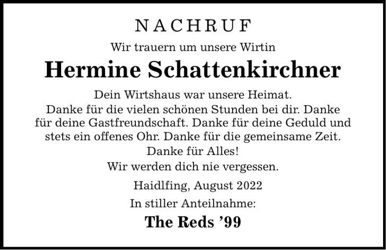 Traueranzeige Hermine Schattenkirchner