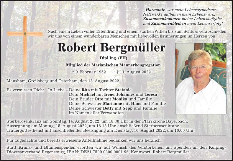 Traueranzeige Robert Bergmüller