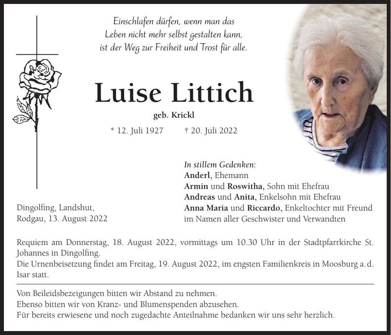 Traueranzeige Luise Littich