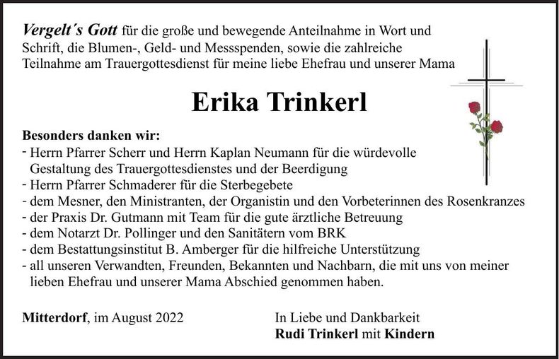 Traueranzeige Erika Trinkerl
