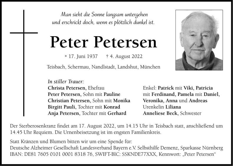 Traueranzeige Peter Petersen