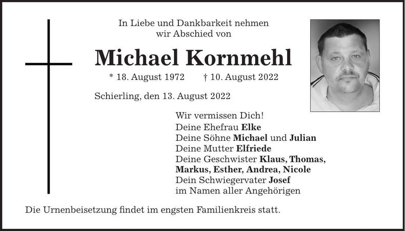 Traueranzeige Michael Kornmehl