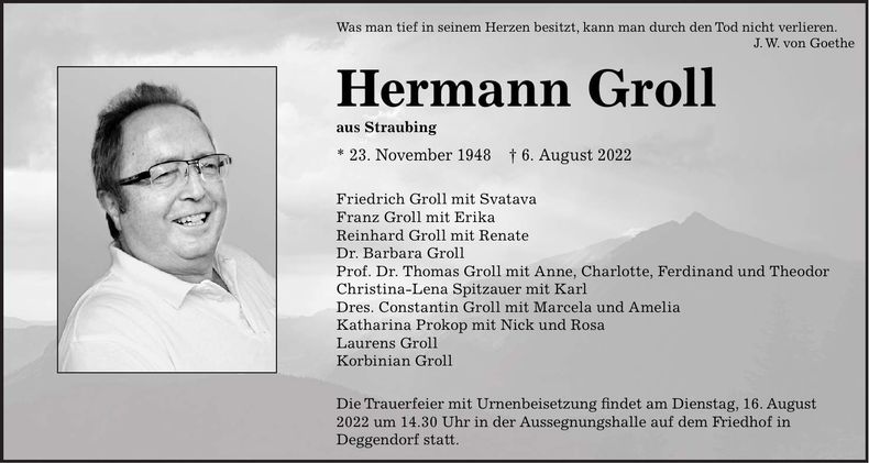 Traueranzeige Hermann Groll