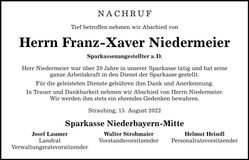 Traueranzeige Xaver Niedermeier