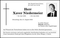 Traueranzeige Xaver Niedermeier