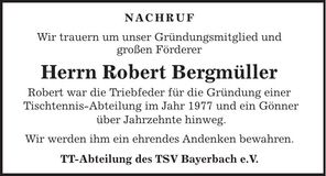 Traueranzeige Robert Bergmüller