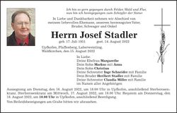 Traueranzeige Josef Stadler