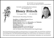 Traueranzeige Henry Fritsch