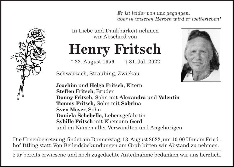 Traueranzeige Henry Fritsch