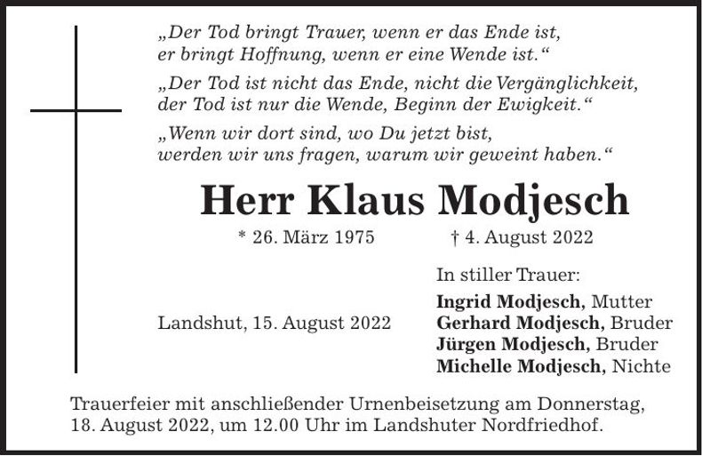 Traueranzeige Klaus Modjesch