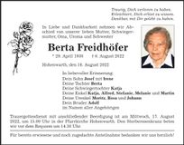 Traueranzeige Berta Freidhöfer