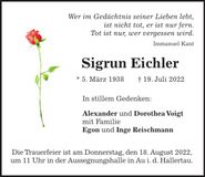 Traueranzeige Sigrun Eichler