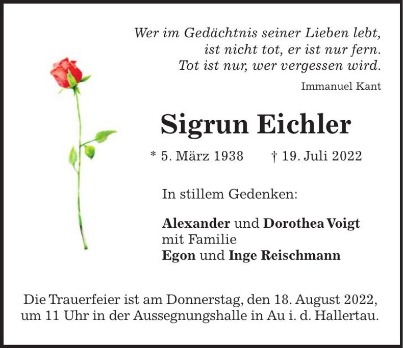 Traueranzeige Sigrun Eichler