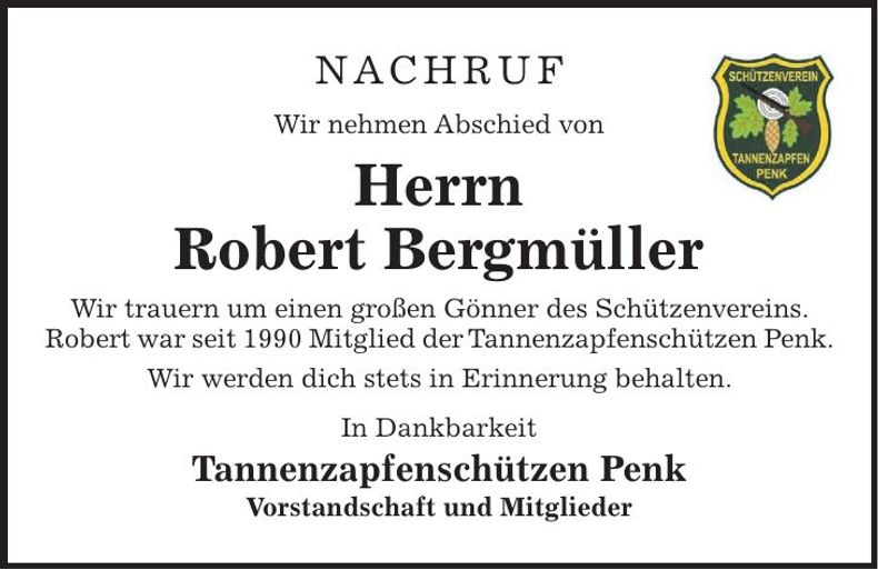 Traueranzeige Robert Bergmüller