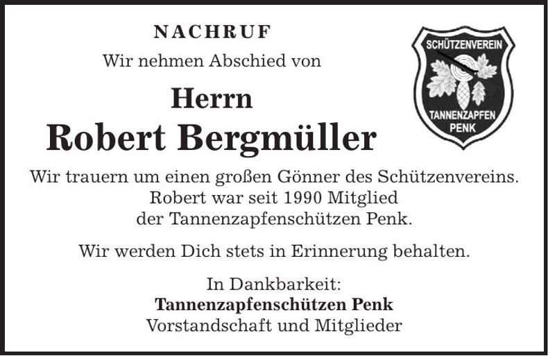 Traueranzeige Robert Bergmüller