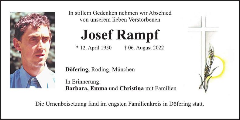 Traueranzeige Josef Rampf