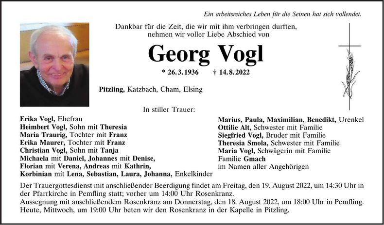 Traueranzeige Georg Vogl