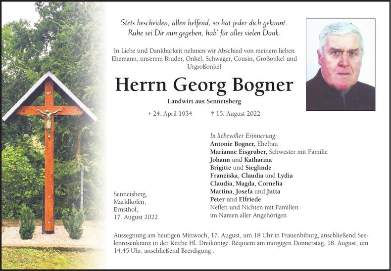 Traueranzeige Georg Bogner
