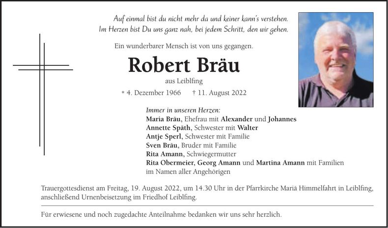 Traueranzeige Robert Bräu