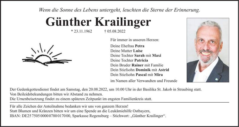 Traueranzeige Günther Krailinger