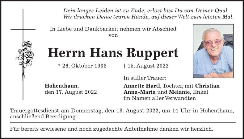 Traueranzeige Hans Ruppert