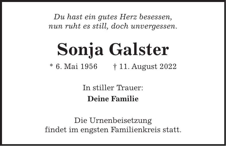 Traueranzeige Sonja Galster