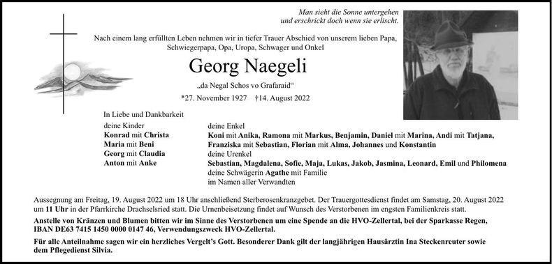 Traueranzeige Georg Naegeli