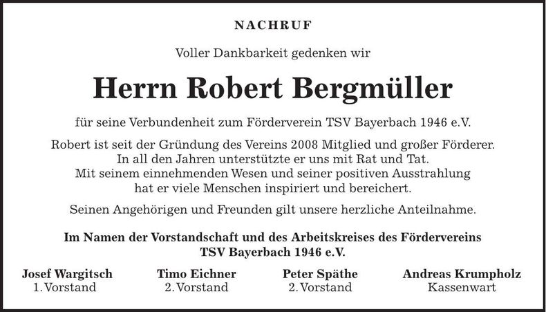 Traueranzeige Robert Bergmüller
