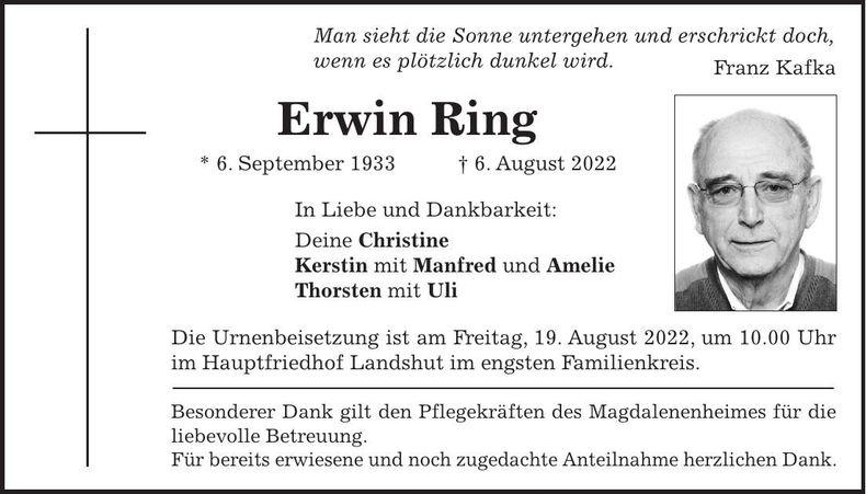 Traueranzeige Erwin Ring