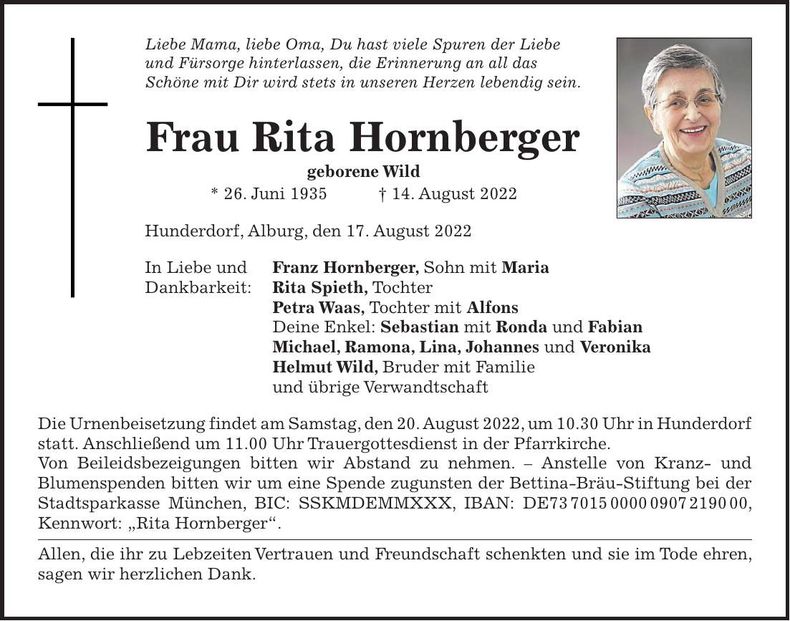 Traueranzeige Rita Hornberger
