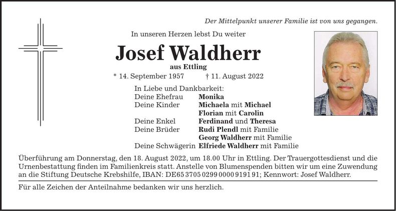 Traueranzeige Josef Waldherr