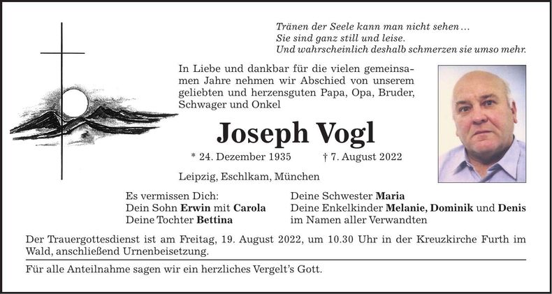 Traueranzeige Joseph Vogl