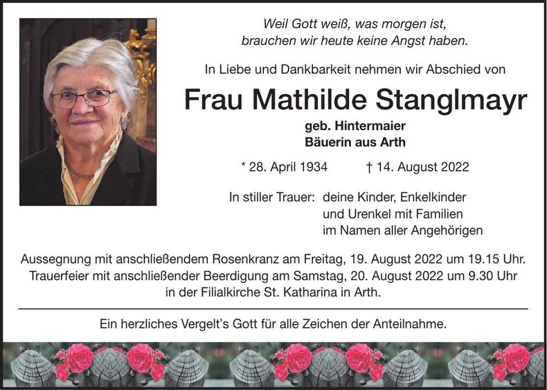 Traueranzeige Mathilde Stanglmayr