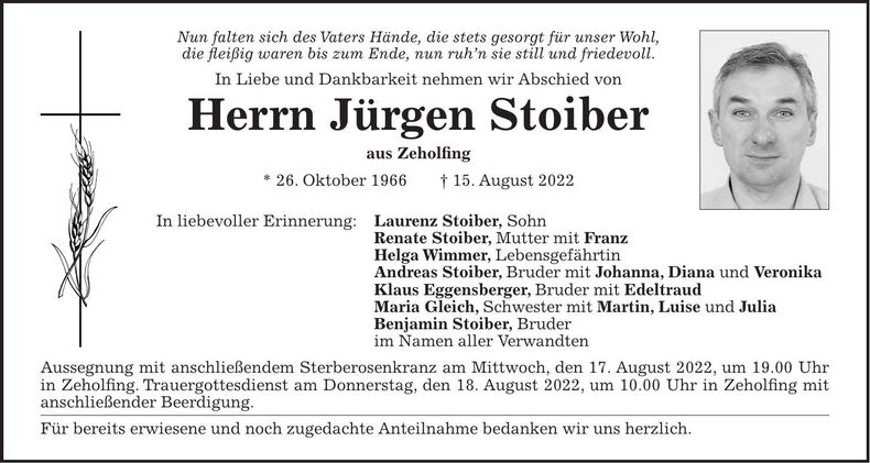 Traueranzeige Jürgen Stoiber