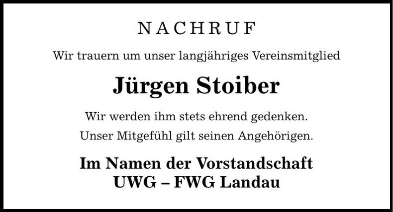 Traueranzeige Jürgen Stoiber