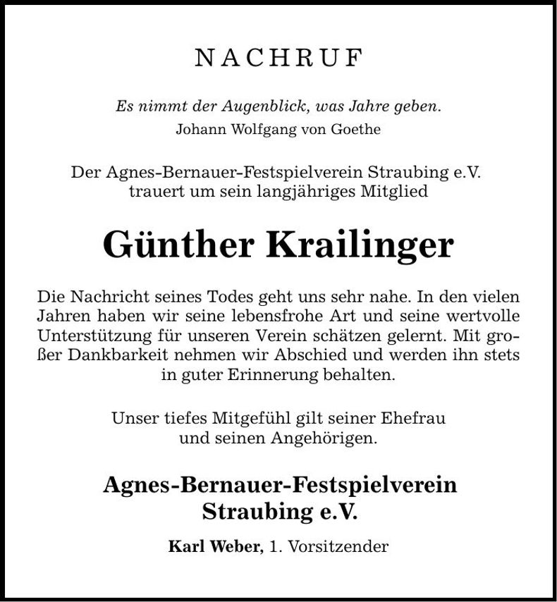 Traueranzeige Günther Krailinger