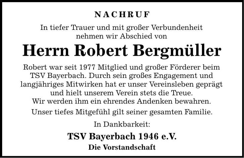 Traueranzeige Robert Bergmüller