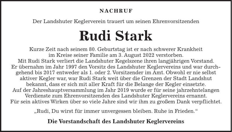 Traueranzeige Rudi Stark