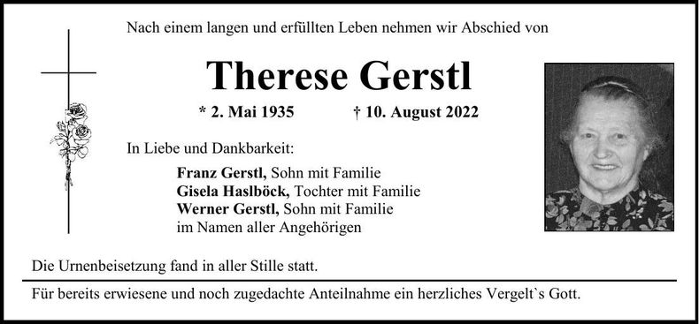 Traueranzeige Therese Gerstl