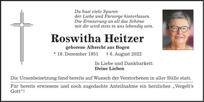 Traueranzeige Roswitha Heitzer