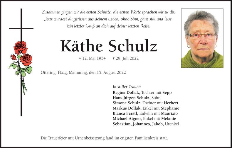 Traueranzeige Käthe Schulz