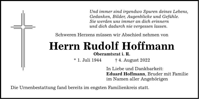 Traueranzeige Rudolf Hoffmann