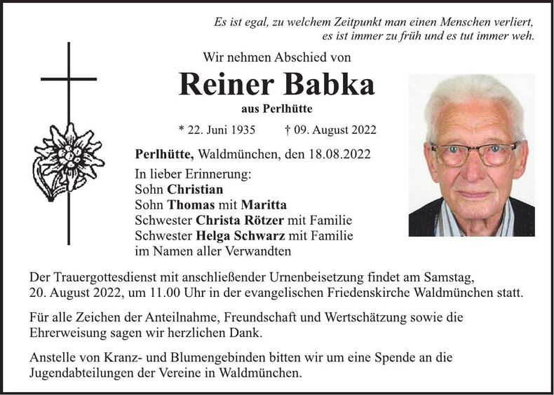 Traueranzeige Reiner Babka