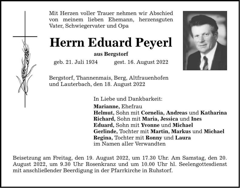 Traueranzeige Eduard Peyerl