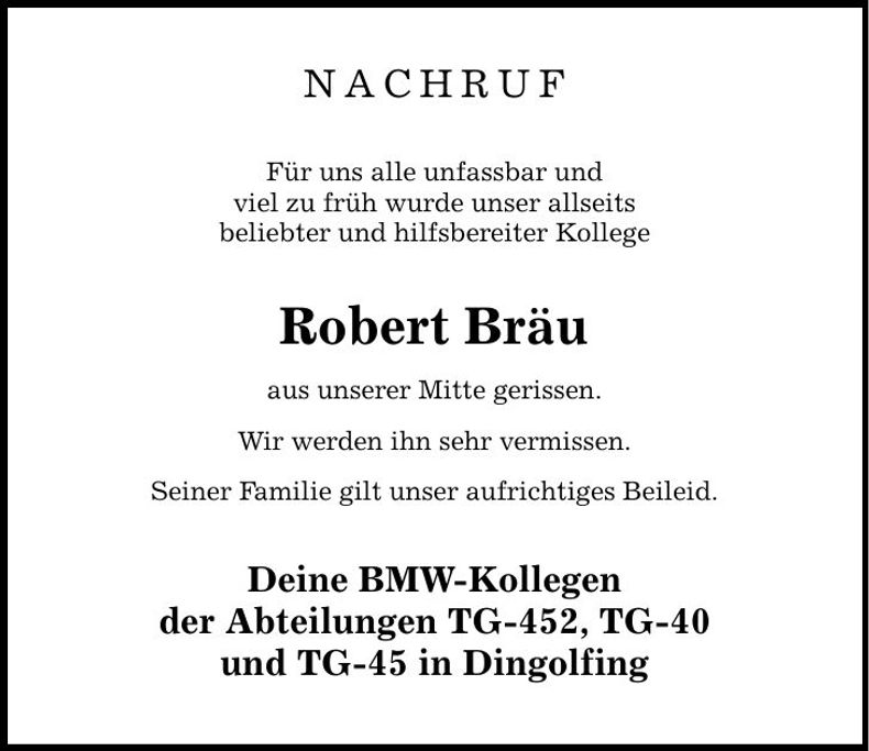 Traueranzeige Robert Bräu