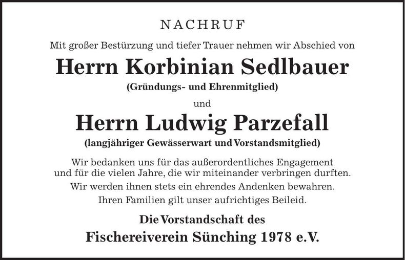 Traueranzeige Korbinian Sedlbauer