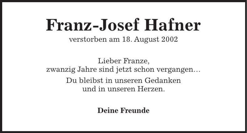 Traueranzeige Franz-Josef Hafner