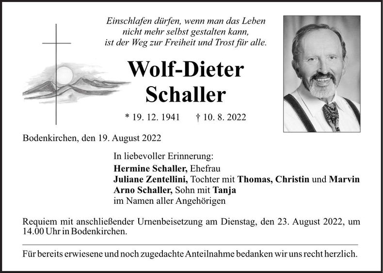 Traueranzeige Wolf-Dieter Schaller